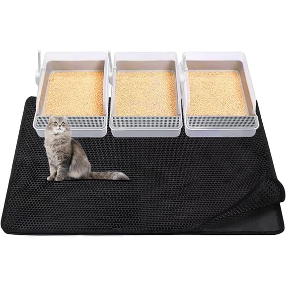 Cat Litter Mat,45"x32" Extra Large Cat Litter Box Mat,Honeycomb Double Layer Kitty Litter Trapping Mat,Soft EVA Material,Urine & Waterproof,Scatter Control,Easy Clean,Washable(Black)