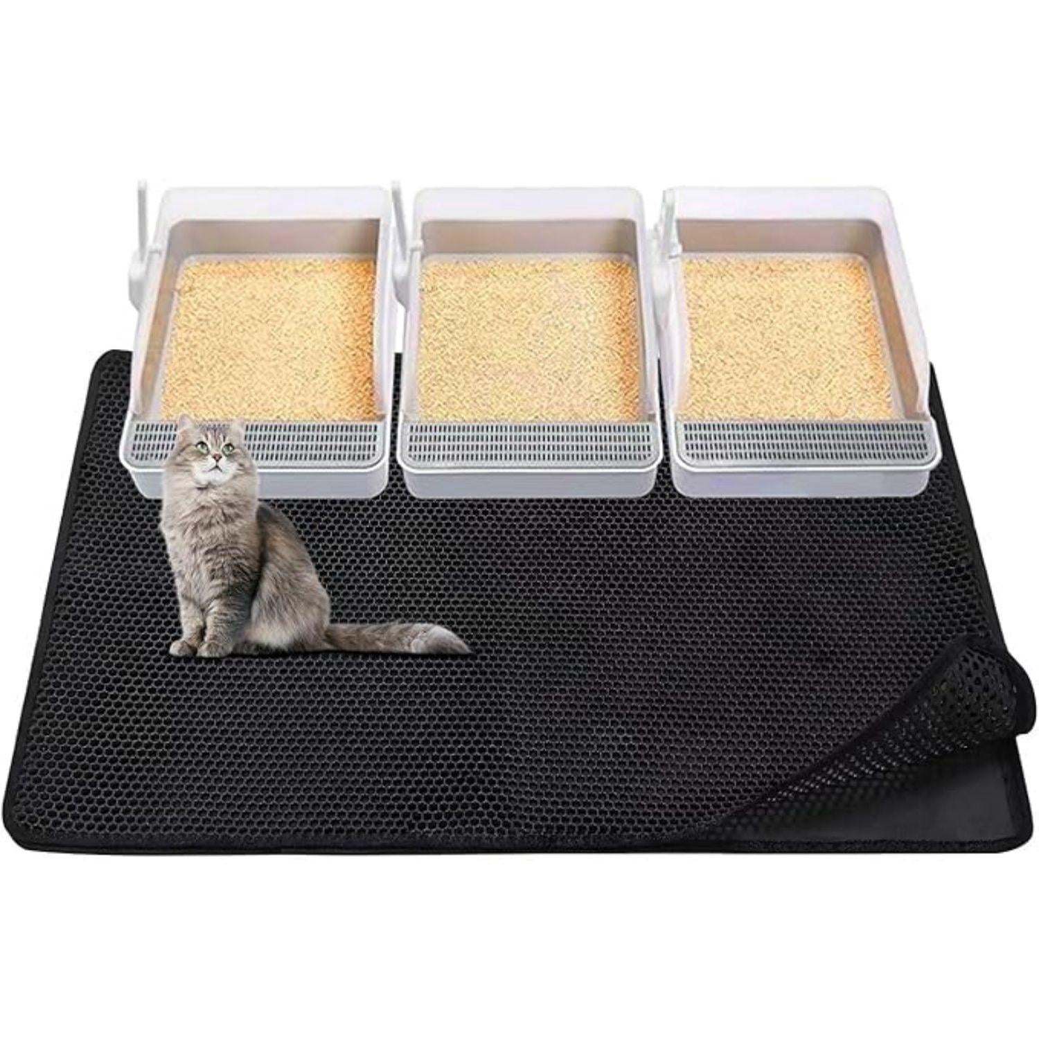 Cat Litter Mat,45"x32" Extra Large Cat Litter Box Mat,Honeycomb Double Layer Kitty Litter Trapping Mat,Soft EVA Material,Urine & Waterproof,Scatter Control,Easy Clean,Washable(Black)