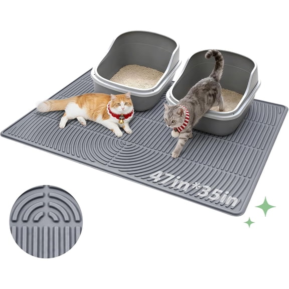 Cat Litter Mat,47" x 35" Extra Large Silicone Waterproof Litter Trapping Mat for Scatter Control Soft on Kitty Paws Non-Slip Easy to Clean