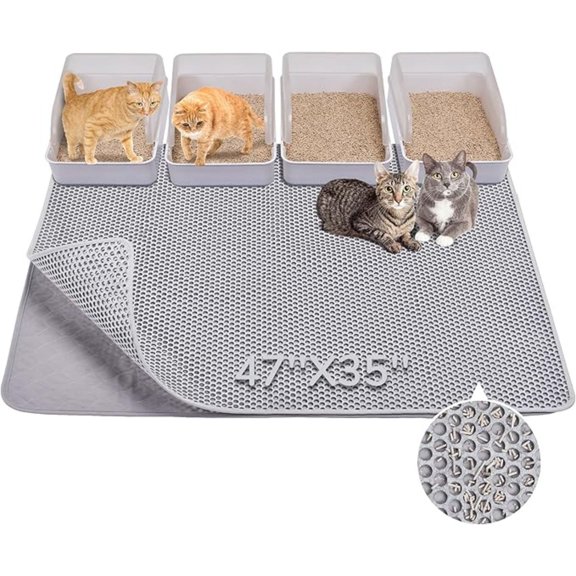 Cat Litter Mat 47" x 35" Upgraded Felt & Fabric Material Cat Trapping Mat for Fewer Creases, Extra Large Hold 3-4 Litter Boxes Urine-Proof Non Slip, Machine Washable, Soft on Paws, Grey