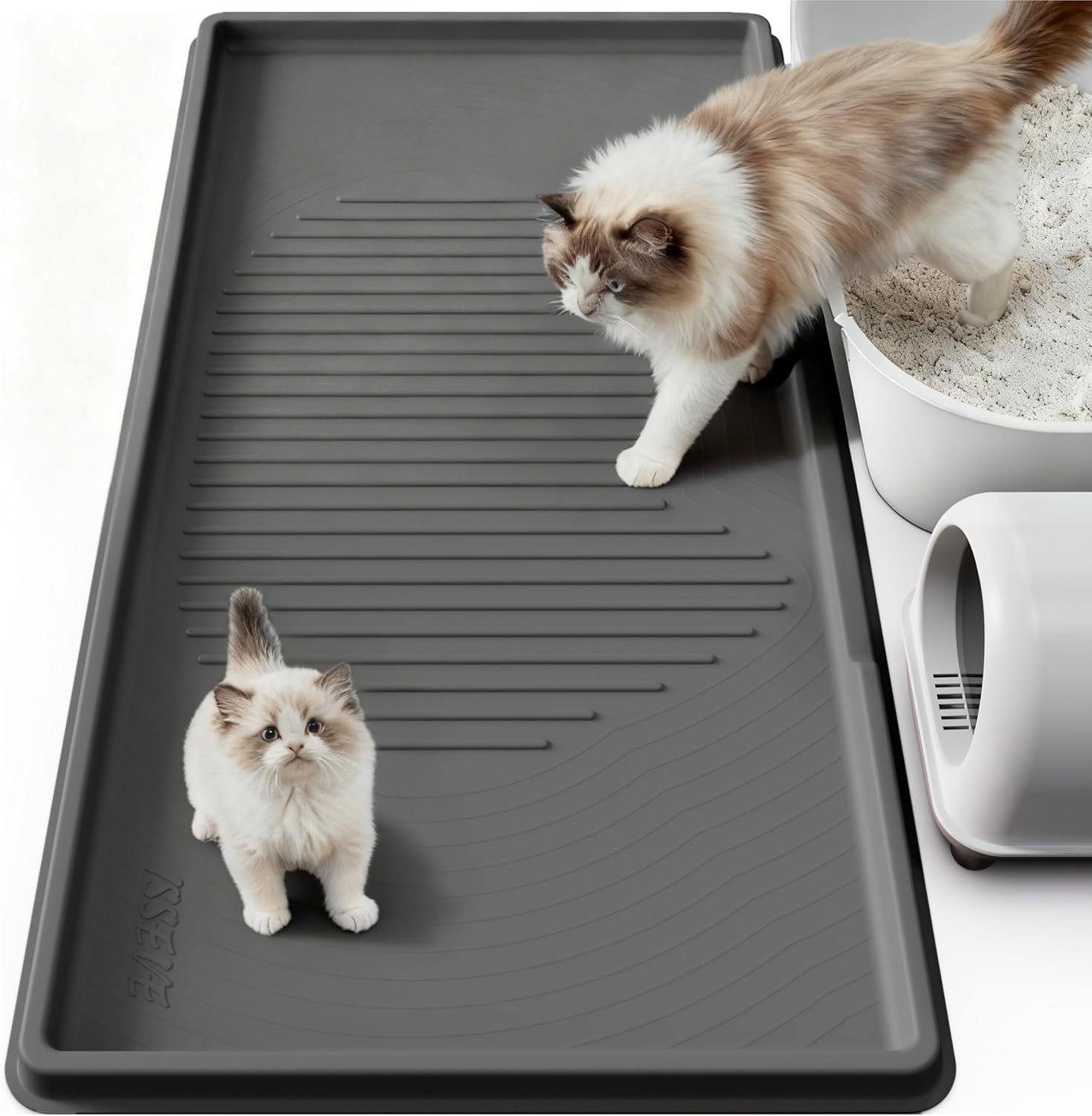 Cat Litter Mat 54" x 27.5" XXL, Extra Large Silicone Mat for Litter Box, 1.38" Raised Edge Urine Proof Litter Trapping Mat Pad for Scatter Control, Soft on Kitty Paws, Protect Floor (Dark Grey)
