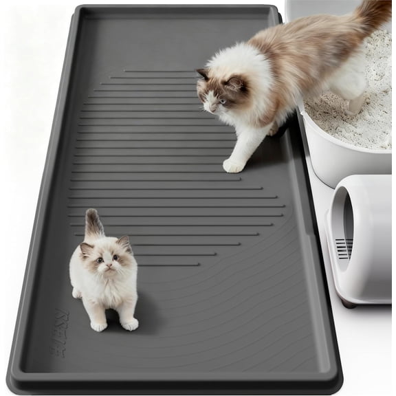 Cat Litter Mat 54" x 27.5" XXL, Extra Large Silicone Mat for Litter Box, 1.38" Raised Edge Urine Proof Litter Trapping Mat Pad for Scatter Control, Soft on Kitty Paws, Protect Floor (Dark Grey)