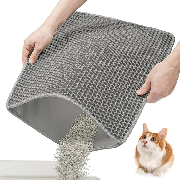 Cat Litter Mat Cat Litter Trapping Mat,36"x24" Cat Litter Mat Grey Trapping for Litter Box,Honeycomb Double Layer Design,Urine and Water Proof Material,Scatter Control,Less Waste,Washable Easy Clean
