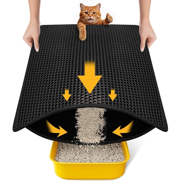 Cat Litter Mat Compact Size 23.6"x14.6" for Small Spaces, Upgrade Waterproof Leakproof Back Layer, Honeycomb Trapping Mat, Washable, Easy to Clean, Scatter Control Kitty Litter Matt, Black