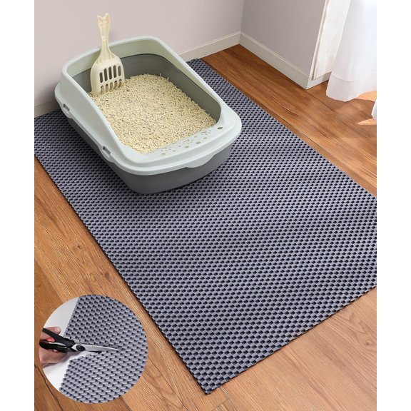 Cat Litter Mat - Cut to Fit Any Place, 35"x23" Large Litter Trapping Mat for Litter Box, Easy to Clean, Waterproof & Non-Slip Kitty Pad, Scatter Control to Protect the Floor (Grey)