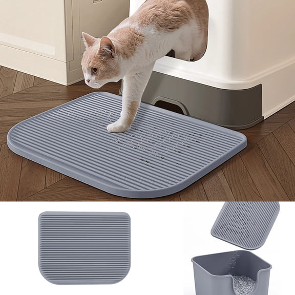 Cat Litter Mat Double Layer EVA Non Design for Easy Cat Litter Catcher Non Absorbent Pad, 49.5X39 cm, Grey