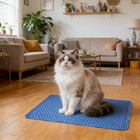 Cat Litter Mat Double Layer Litter Trapping Mat Waterproof Urine Proof Kitty Litter Catcher Non Slip Easy Clean Scatter Control EVA Mat for Litter Box Area 21 x 14 Inch for Cats Indoor Use