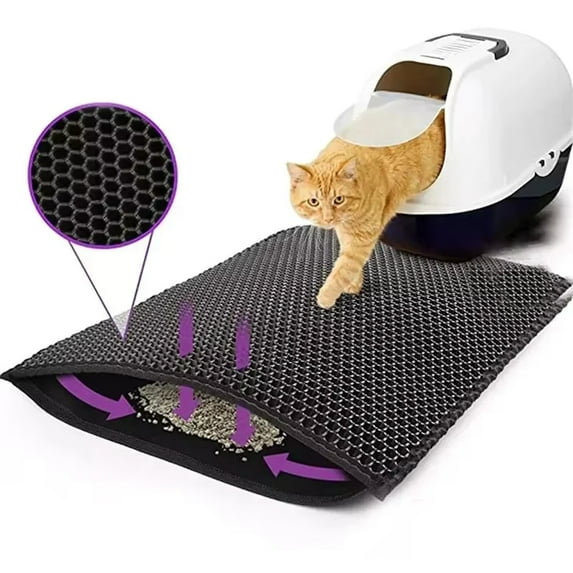 Cat Litter Mat Double Layer Waterproof Leakproof Back Layer, Washable, Easy to Clean, Scatter Control Cat Litter Mat 1 PCS (Black,15.75x18.69 Inch)
