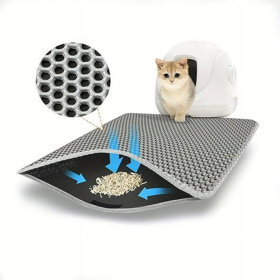 Cat Litter Mat Double Layer Waterproof Urine Proof Trapping Mat Small Cat Litter Box Mat (Gray, 30x30 Inch of 1)