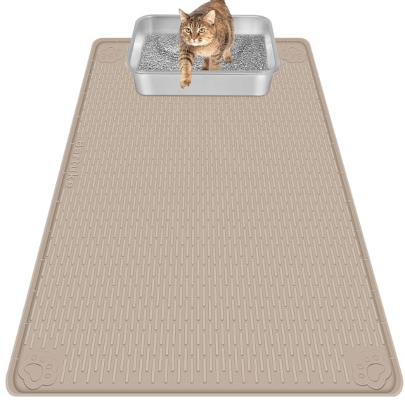 Cat Litter Mat  Extra Large 40" X 28" Siliconeping For Scatter Control Soft On Paws Easy Ton (khaki)