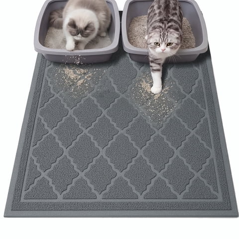 Cat Litter Mat, 36" x 24" Non-Slip Waterproof Litter Trapping Mat, Soft on Kitty's Paws, Grey