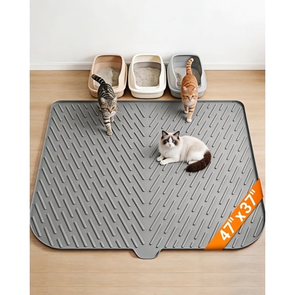 Cat Litter Mat Gray 47" x 37" Extra Large Scatter Control