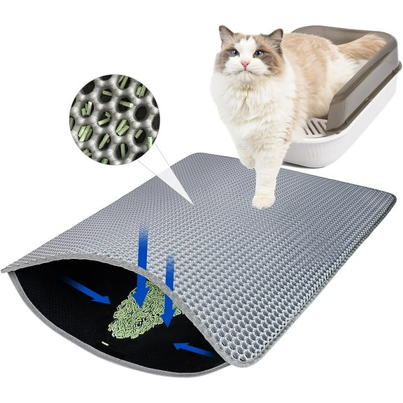 Cat Litter Mat, Honeycomb Double Layer Litter Box Mat, Urine & Water Proof Cat Litter Catcher Mat, Litter Trapping Mat Washable Easy Clean, Litter Mat Scatter Control