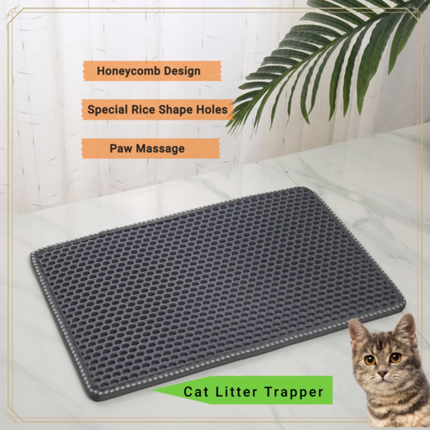 Cat Litter Mat Kitty Litter Trapping Mat Double Layer Mats with MiLi Shape Scratching design Urine Waterproof Easy Clean Scatter Control 21" x 14" Grey