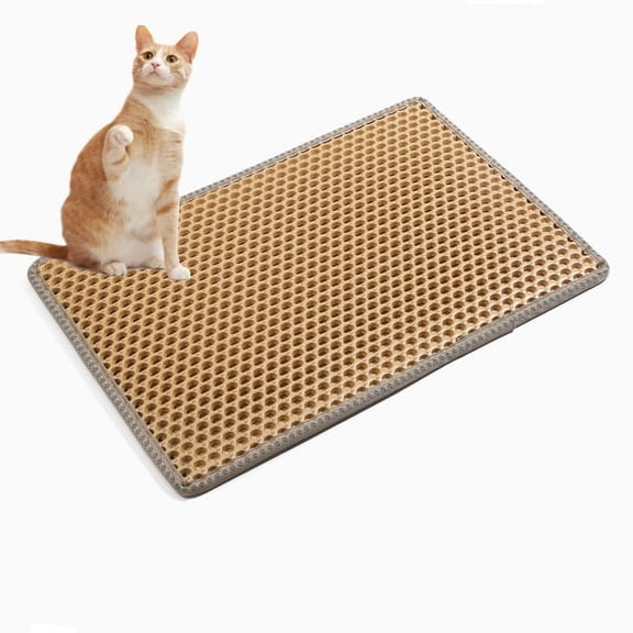Cat Litter Mat, Kitty Litter Trapping Mat, Double Layer Mats with MiLi Shape Scratching design, Urine Waterproof, Easy Clean, Scatter Control 21" x 14" Yellow