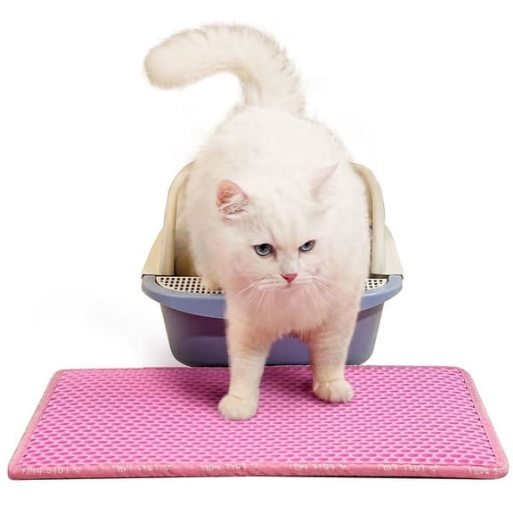 Cat Litter Mat, Kitty Litter Trapping Mat, Double Layer Mats with MiLi Shape Scratching design, Urine Waterproof, Easy Clean, Scatter Control 21" x 14" pink