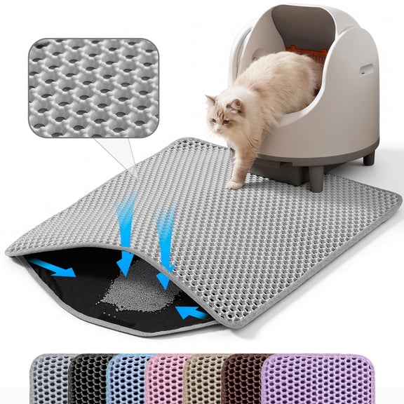Cat Litter Mat, Large Double Layer Honeycomb Cat Litter Trapping Mat, Non Slip Waterproof Urine Proof Cat Litter Box Mat for Floor, Kitty Litter Rug, Cat Supplies