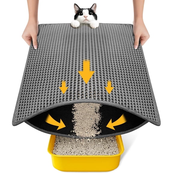 Cat Litter Mat-Litter Box Mat for Kitty, EVA Honeycomb Double Layer Design, Urine & Waterproof Scatter Control, Less Waste, Easier To Clean,Non Slip, Gray