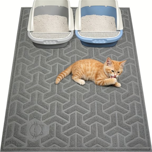 Cat Litter Mat, Litter Trapping Mat Soft on Kitty Paws, Large Litter Box Mat 46" X 35" Scatter Control for Cat Litter, and Anti-Slip Cat Mat