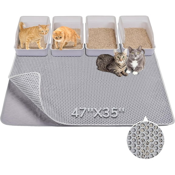 Cat Litter Mat Upgraded Felt & Fabric Material Cat Trapping Mat for Fewer Creases, Extra Large Hold 3-4 Litter Boxes Urine-Proof Non Slip, Machine Washable, Soft on Paws