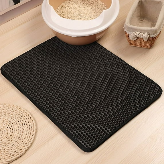 Cat Litter Mat Waterproof Double Layer EVA Foldable Pet Litter Mat Non-slip Sand Trapping Pad Washable Bed Mat Clean Pad Product (Black,30x30CM)