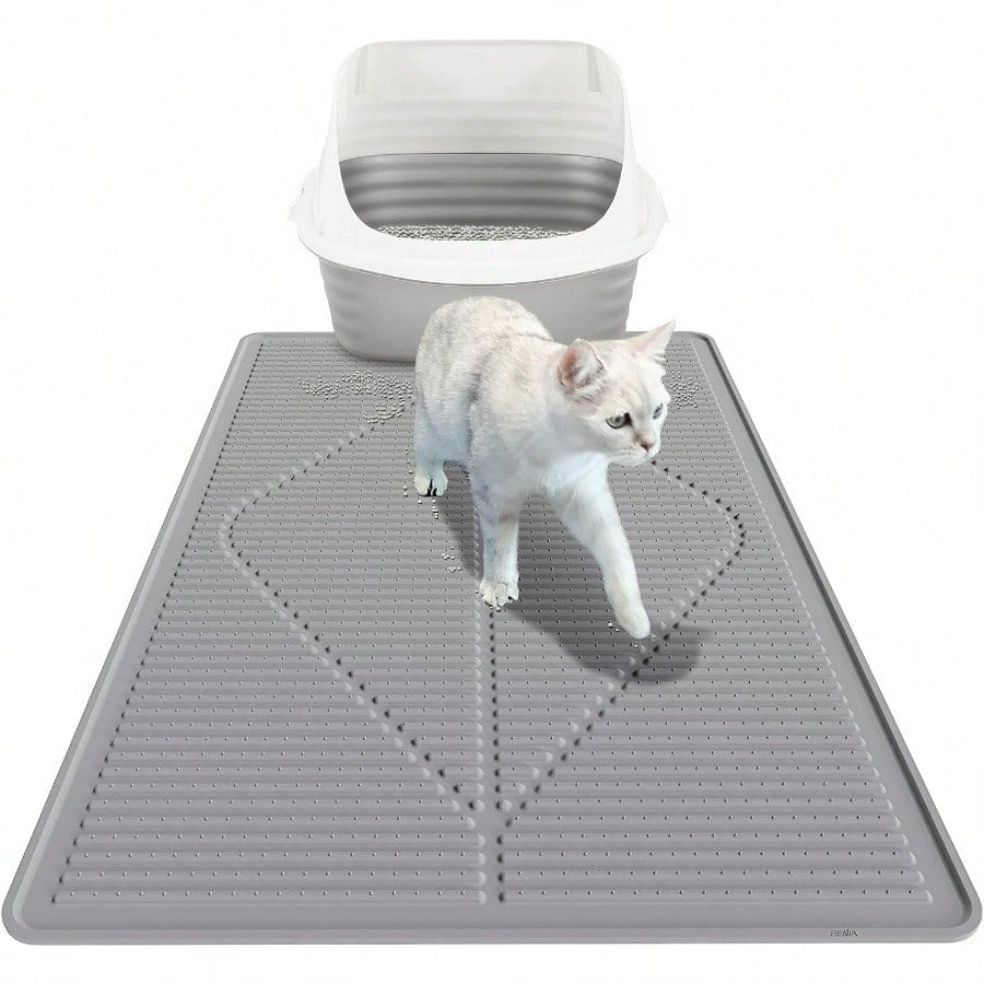 Cat Litter Mat XXL Waterproof Kitty Litter Box Mat For Floor Extra Large Pet Trapping Litter Rug Pad Silicone Cat Supplies Accessories For Indoor Cats 38 X 25 Grey