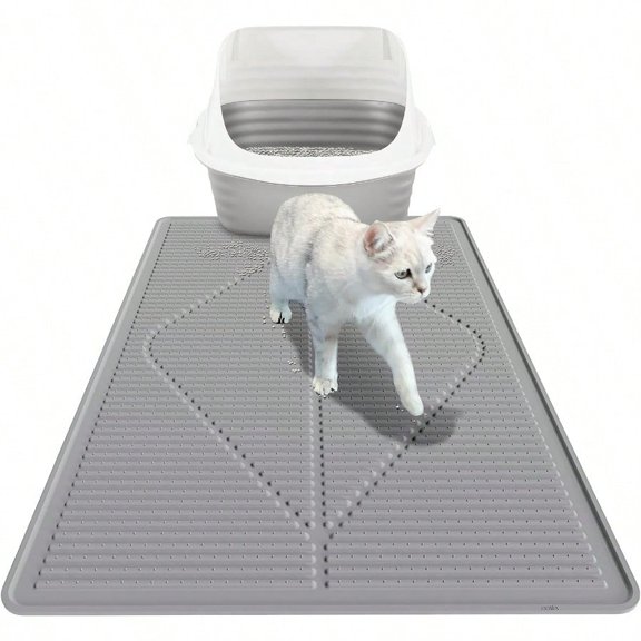 Cat Litter Mat XXL Waterproof Kitty Litter Box Mat For Floor Extra Large Pet Trapping Litter Rug Pad Silicone Cat Supplies Accessories For Indoor Cats 38 X 25 Grey