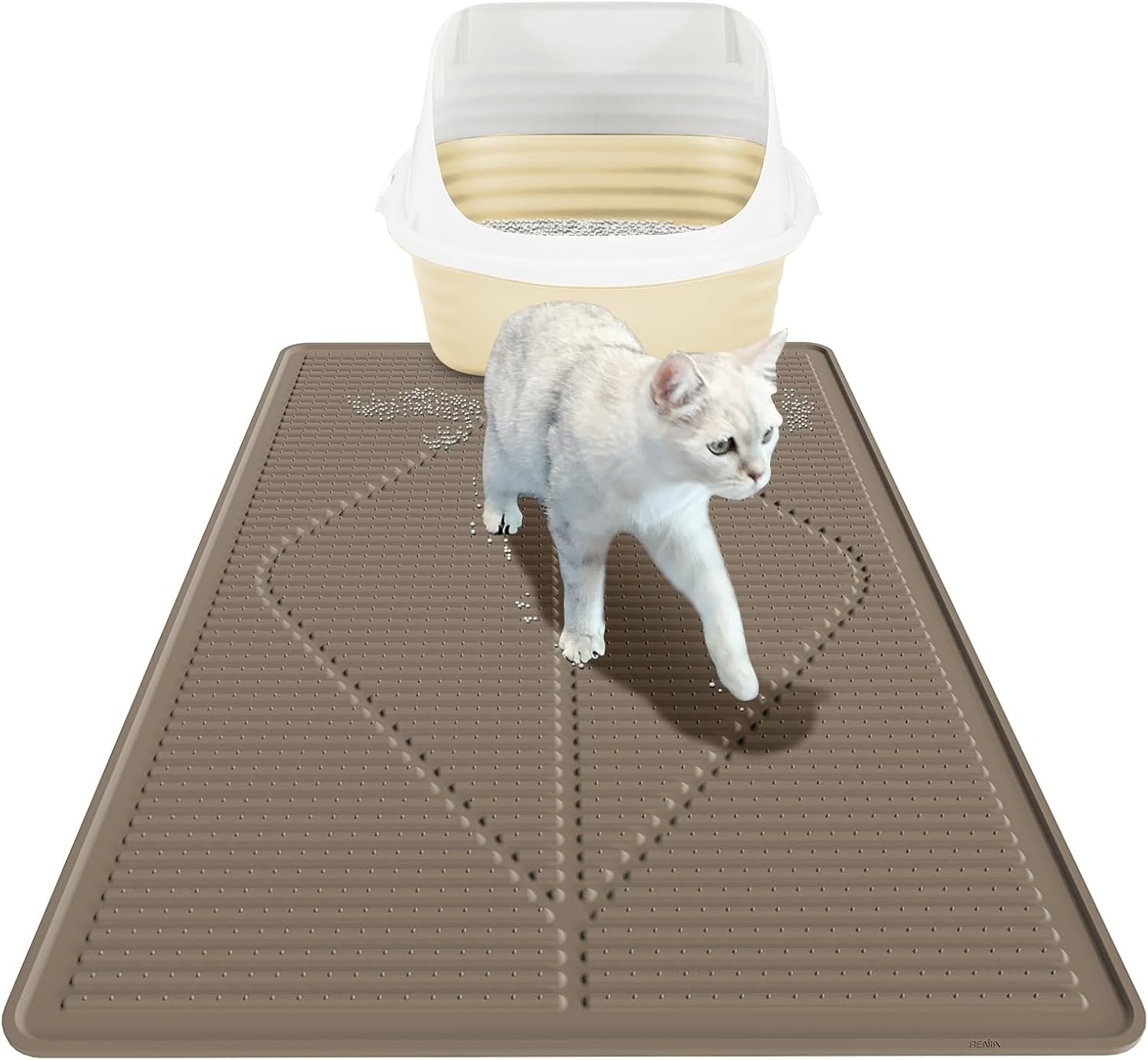 Cat Litter Mat XXL - Waterproof Kitty Litter Box mat for Floor - Extra Large Pet Trapping Litter Rug Pad - Silicone Cat Supplies & Accessories for Indoor Cats (38" x 25") -Brown