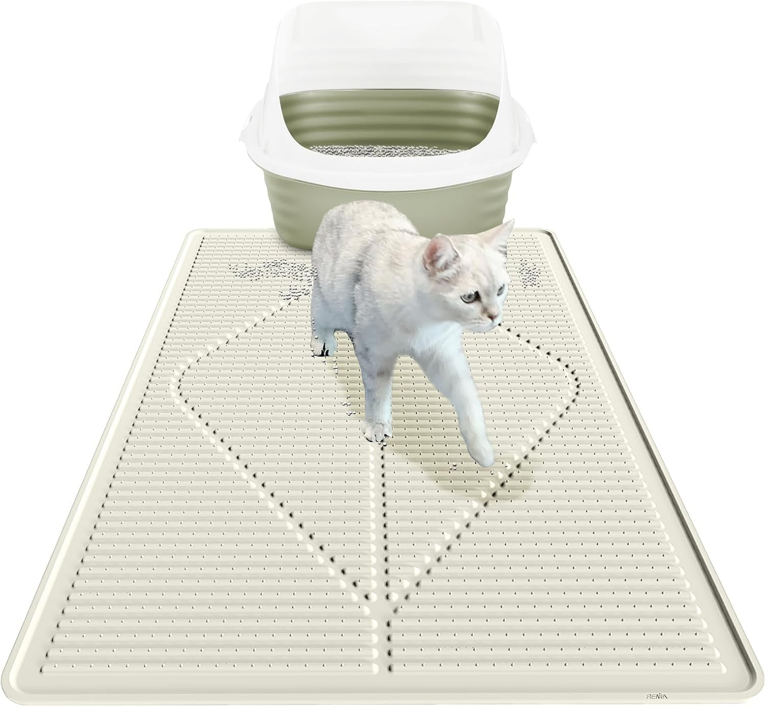 Cat Litter Mat XXL - Waterproof Kitty Litter Box mat for Floor - Extra Large Pet Trapping Litter Rug Pad - Silicone Cat Supplies & Accessories for Indoor Cats (38" x 25") -Pearl