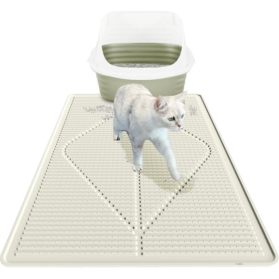 Cat Litter Mat XXL - Waterproof Kitty Litter Box mat for Floor - Extra Large Pet Trapping Litter Rug Pad - Silicone Cat Supplies & Accessories for Indoor Cats (38" x 25") -Pearl