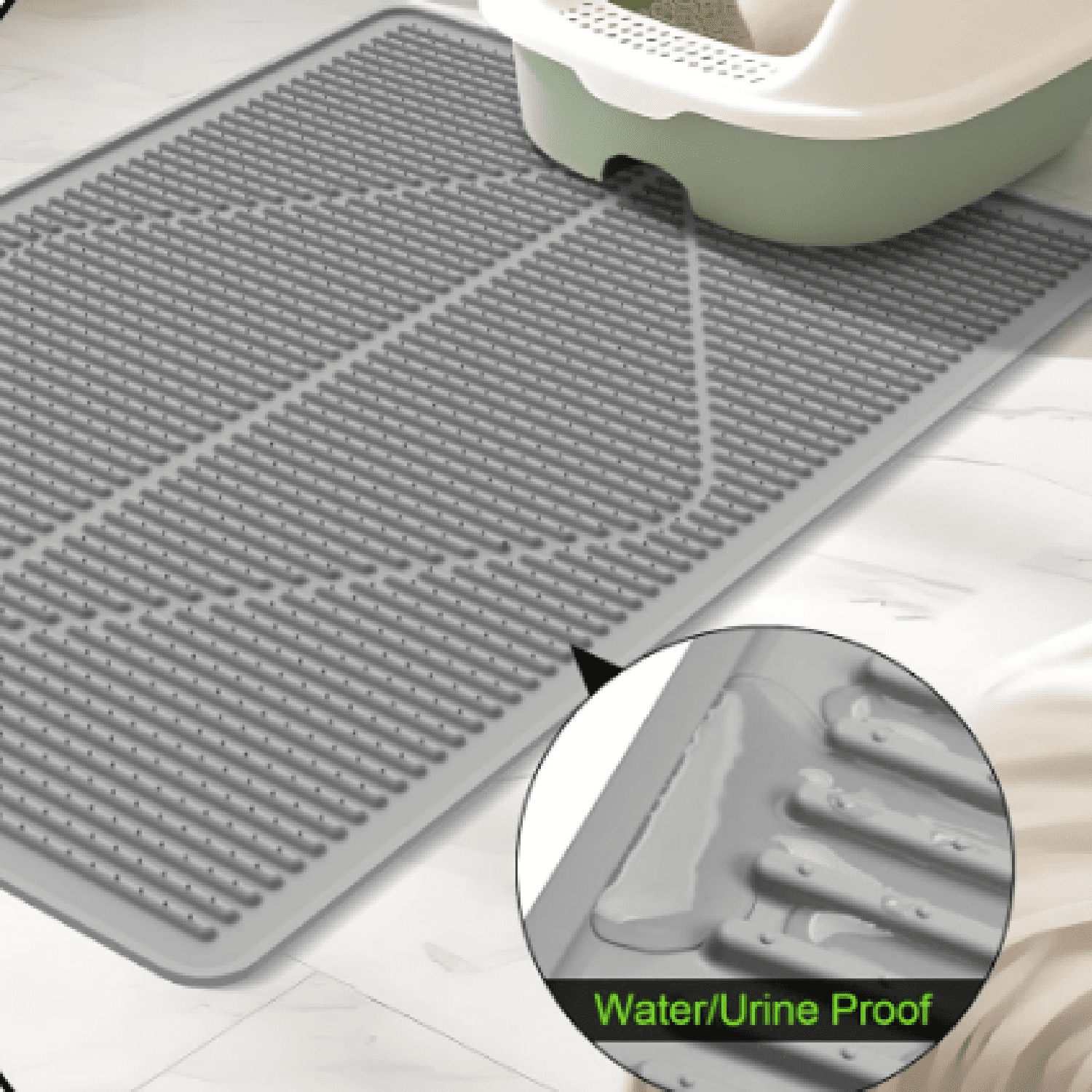 Cat Litter Mat XXL - Waterproof Kitty Litter Box mat for Floor - Extra Large Pet Trapping Litter Rug Pad - Silicone Cat Supplies & Accessories for Indoor Cats (38" x 25") -Grey