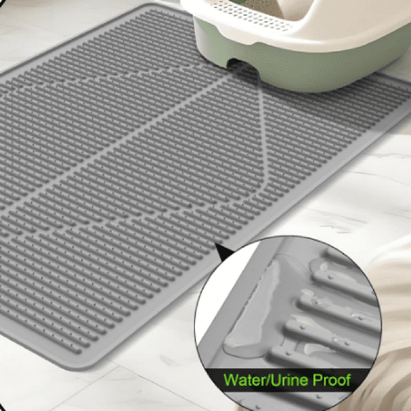 Cat Litter Mat XXL - Waterproof Kitty Litter Box mat for Floor - Extra Large Pet Trapping Litter Rug Pad - Silicone Cat Supplies & Accessories for Indoor Cats (38" x 25") -Grey