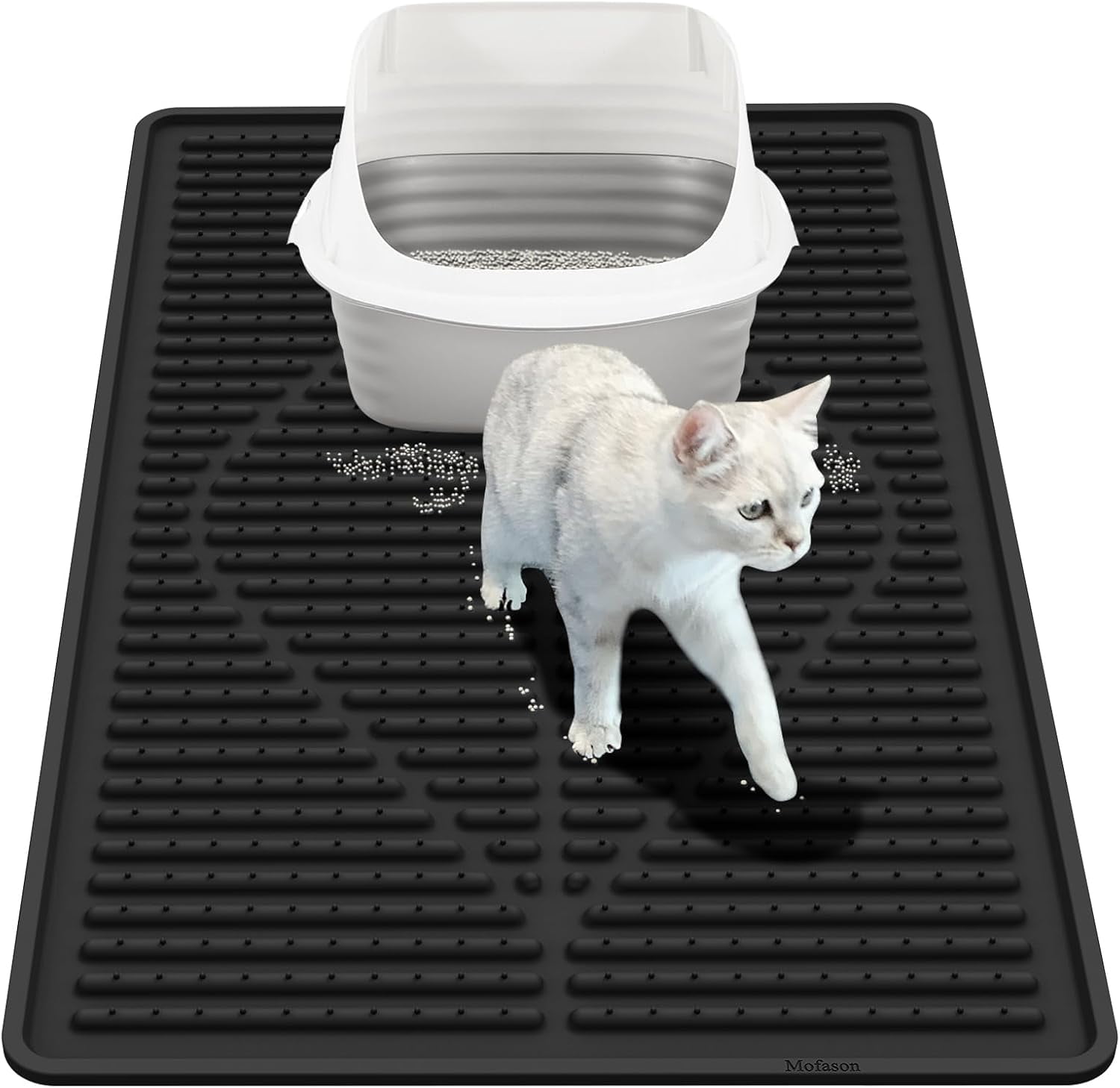 Cat Litter Mat XXL - Waterproof Kitty Litter Box mat for Floor - Extra Large Pet Trapping Litter Rug Pad - Silicone Cat Supplies & Accessories for Indoor Cats (38" x 25") -Black
