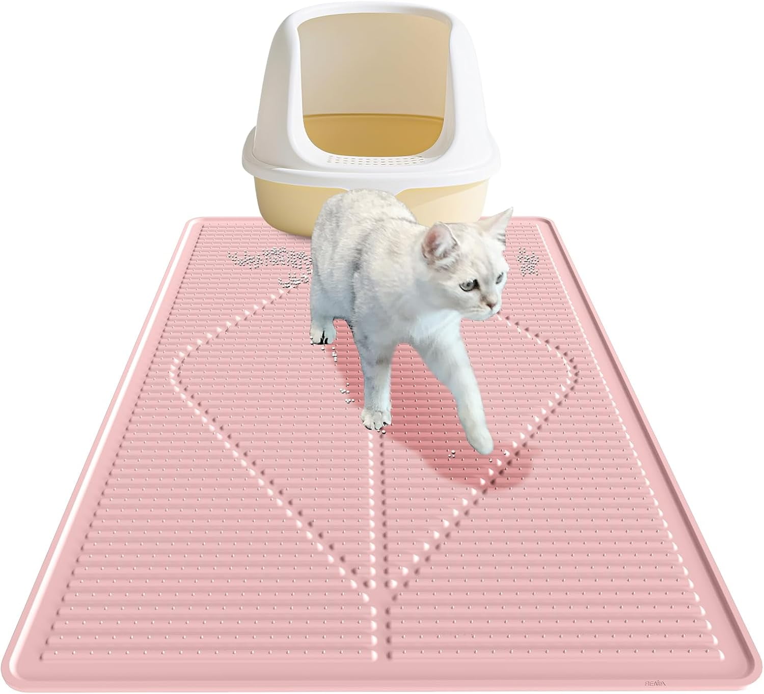 Cat Litter Mat XXL - Waterproof Kitty Litter Box mat for Floor - Extra Large Pet Trapping Litter Rug Pad - Silicone Cat Supplies & Accessories for Indoor Cats (38" x 25") -Pink