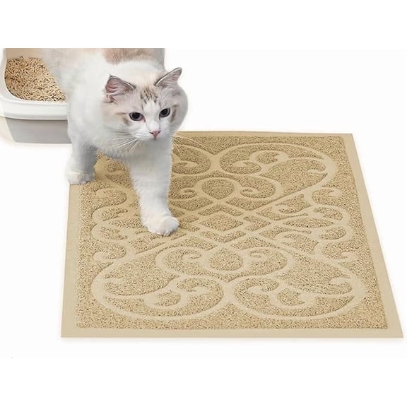 PetLike Cat Litter Trapping Mat, Thick Durable Waterproof Washable, Non-Slip Backing, Soft on Paws , Easy to Clean, BPA Free (Beige)