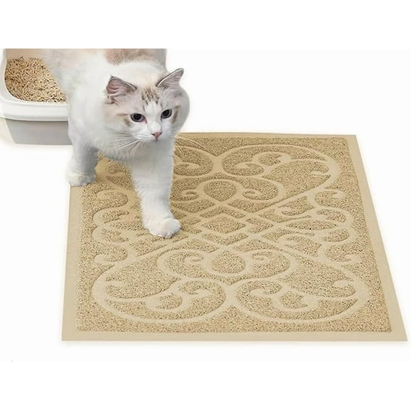 PetLike XL-Cat Litter Mat-Beige | Thick Kitty Litter Trapping Mat, Durable,Waterproof &Washable with Non-Slip Backing, Soft on Kitty Paws, Easy to Clean, BPA Free