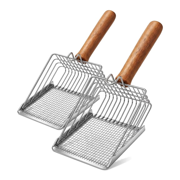 2 pack Cat Litter Scoop - Stainless Steel Sifter with Hook, Two Mesh Sizes for Clumping and Non-Clumping Litter