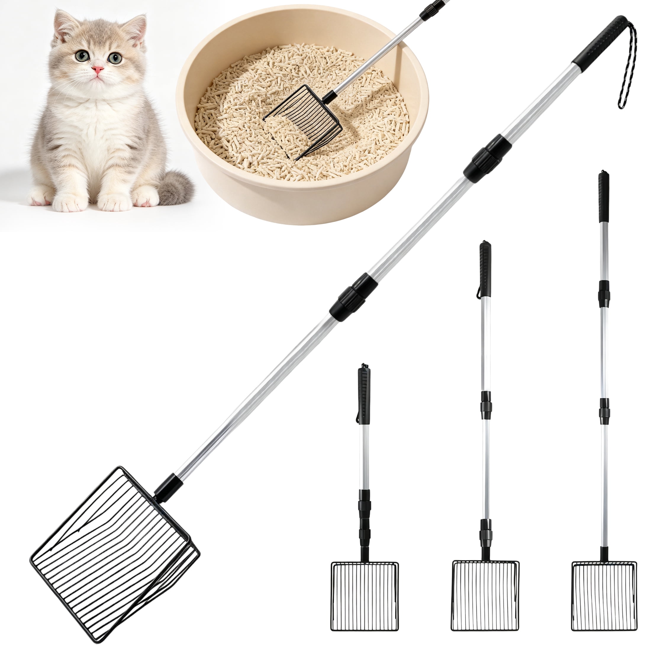 Cat Litter Scoop, 42" Long Handle Cat Scooper with Deep Shovel, Adjustable Extendable Metal Litter Scooper for Litter Box Pet Poop Shovel Chicken Poop Scooper