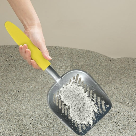 Cat Litter Scoop, Aluminum Alloy Sifter, Kitty Metal Scooper, Deep Shovel with Diagonal Sifting Hole, Long Handle, Kitten Poop Lifter for Litter Box, Large Size, Turkish Blue Handle