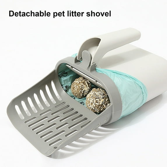 Cat Litter Scoop, Cat Litter Shovel with Trash Container, Removable Cat Litter Scoop Holder, Portable Litter Scooper with Holder Provides Garbage Bags