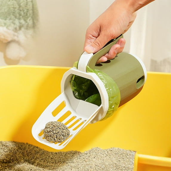 Cat Litter Scoop with Holder, 3 in 1 Poop Shovel with Trash Can and Bag Storage, Lightweight Portable Waste Disposal System for Kittens and Cats, Easy Cleaning for Home and Outdoor Use