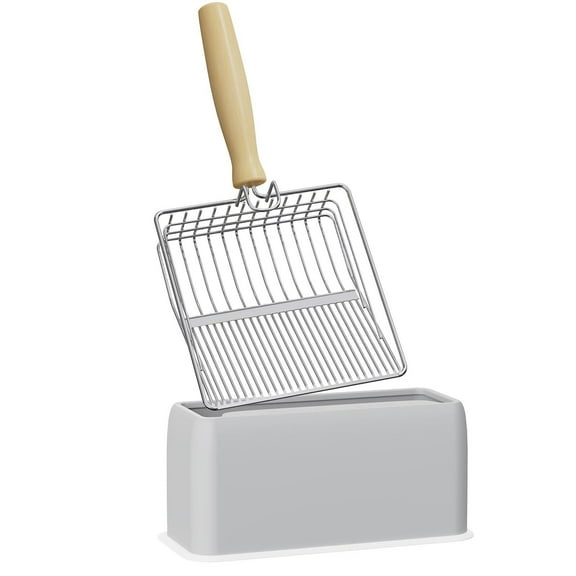 Cat Litter Scoop with Holder, Kitty Metal Scooper, Deep Shovel, Ergonomic Handle, Kitten Poop Sifting, Durable, Heavy Duty Speed Sifter, for Litter Box
