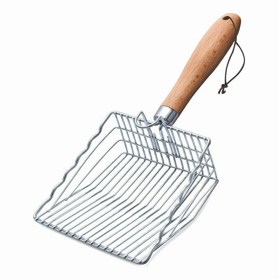 Cat Litter Scoop, Kitty Metal Scoop with Hook and Hole, Stainless Steel Kitten Poop Lifter for Litter Box,1 x Cat Litter Scoop,Silver&Wood Color