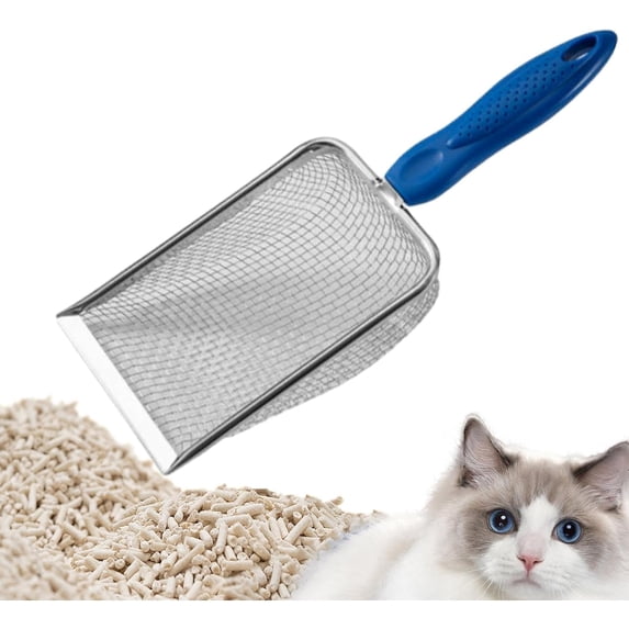 Cat Litter Scoop - Long Handle Scooper, Rustproof Stainless Steel Mesh, Non-Slip Grip, Deep Shovel Sifter for All Litter Types, Easy Clean Kitty Waste Litter for Litter Box