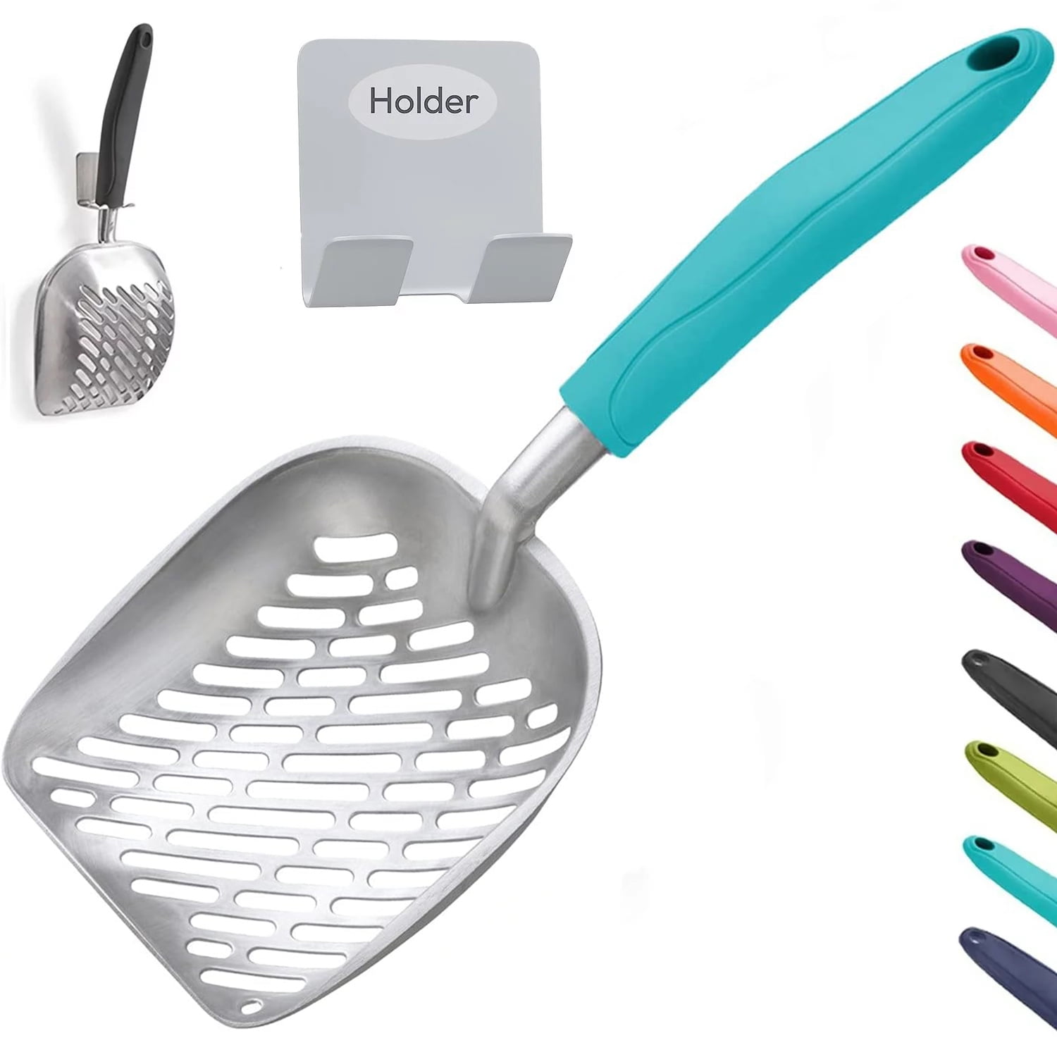 Cat Litter Scoop, Metal, Deep Shovel Poop Sifting with Long Handle