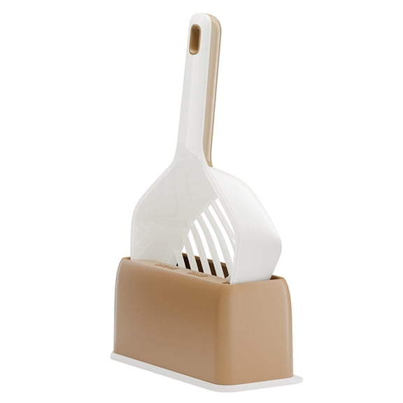Cat Litter Scoop Set, Color Block Sifter Shovel with Storage Base Wall Hanging Holder Pet Waste Cleaning Tool for Easy Manure Removal Feline Hygiene Supplies Tidy. White