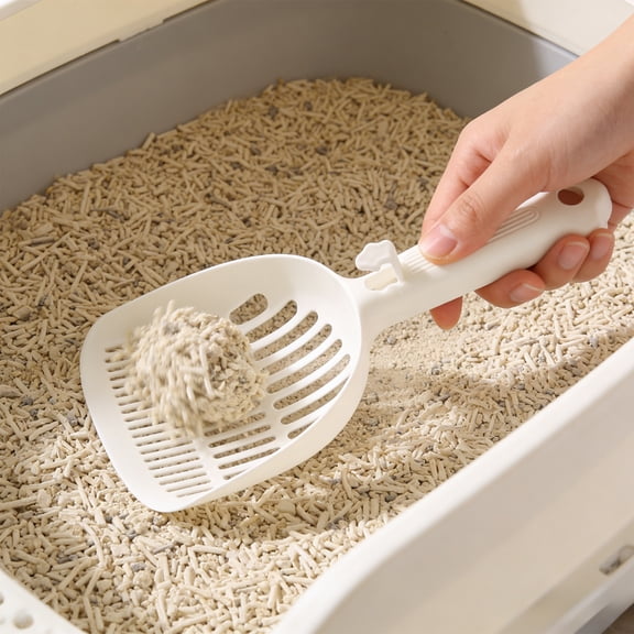 Cat Litter Scoop Sifter Long Handle Plastic – Cute Hanging Hook, Comfortable , Efficient Mesh Sieve, Lightweight Durable Indoor Litter Cleaner