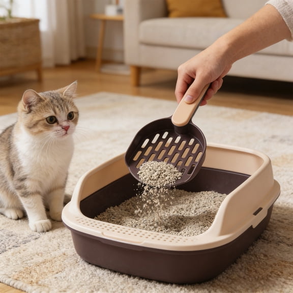 Cat Litter Scoop with Sifter Sturdy Durable Plastic Mesh Litter Box Scooper for Clumping Litter Easy to Clean Cat Waste Scoop with Ergonomic Handle for Kitty Litter Tray and Box