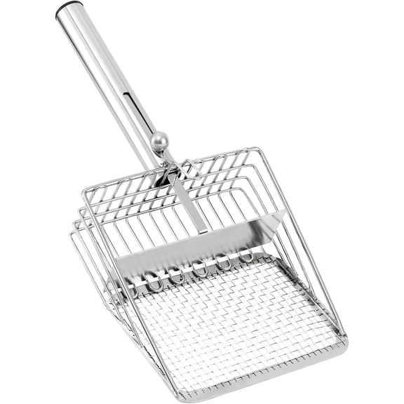 Cat Litter Scoop - Stainless Steel Metal Cat Litter Scoop -Large Size, Deep Shovel, Long Handle, Poop Sifting, Durable, Heavy Duty,Kitten Pooper Lifter for Litter Box