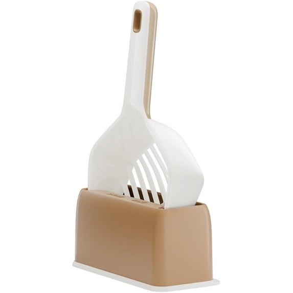 Cat Litter Scoop with Storage Base Holder Set, Color-Block Wall Hanging Sifting Shovel for Cat and Dog Waste Cleaning, Modern Minimalist Pet Litter Box Accessories, 1 Set